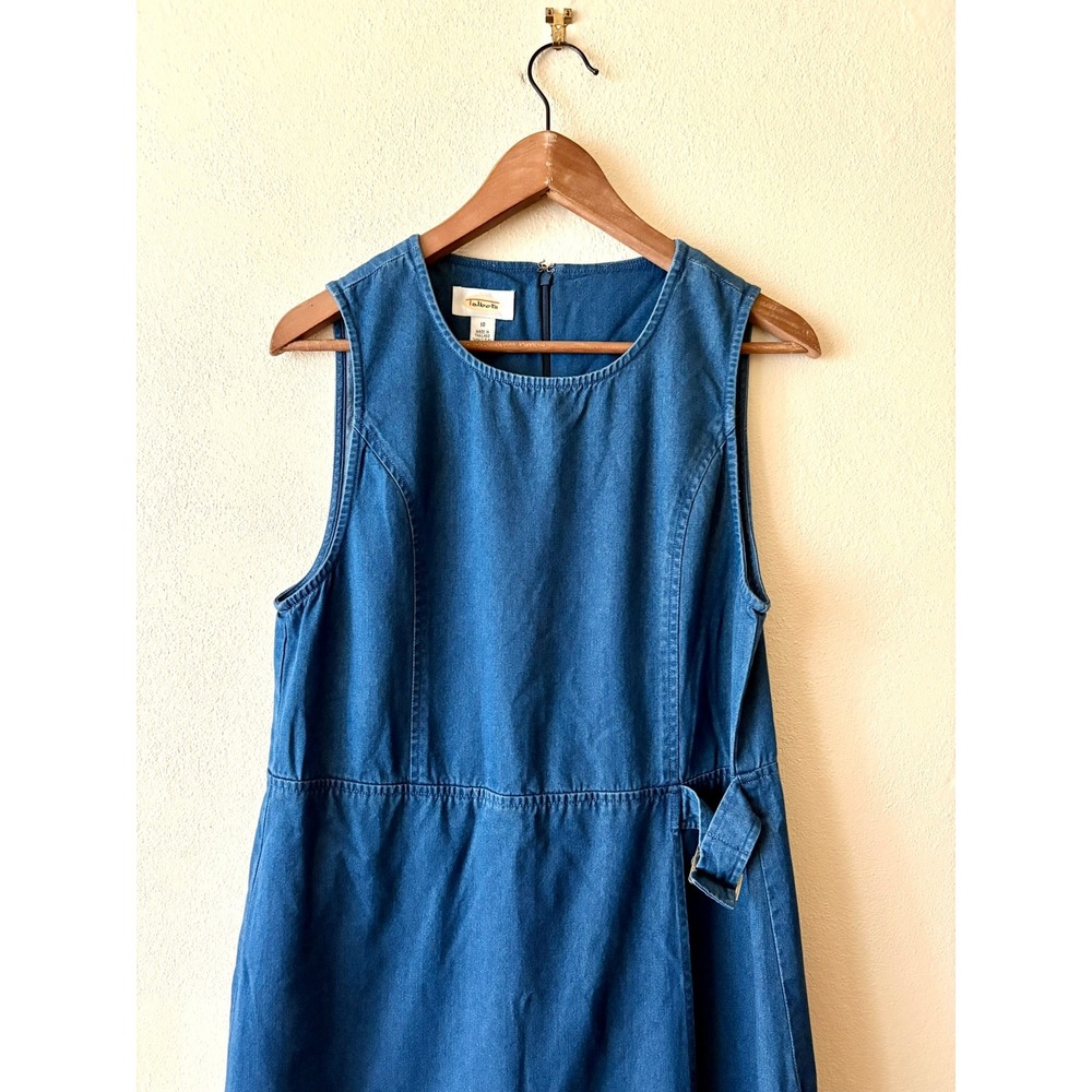 Vintage Talbots Denim Maxi Dress 100% Cotton Sleeveless Side Cinch Wrap Skirt 10 - Picture 12 of 12